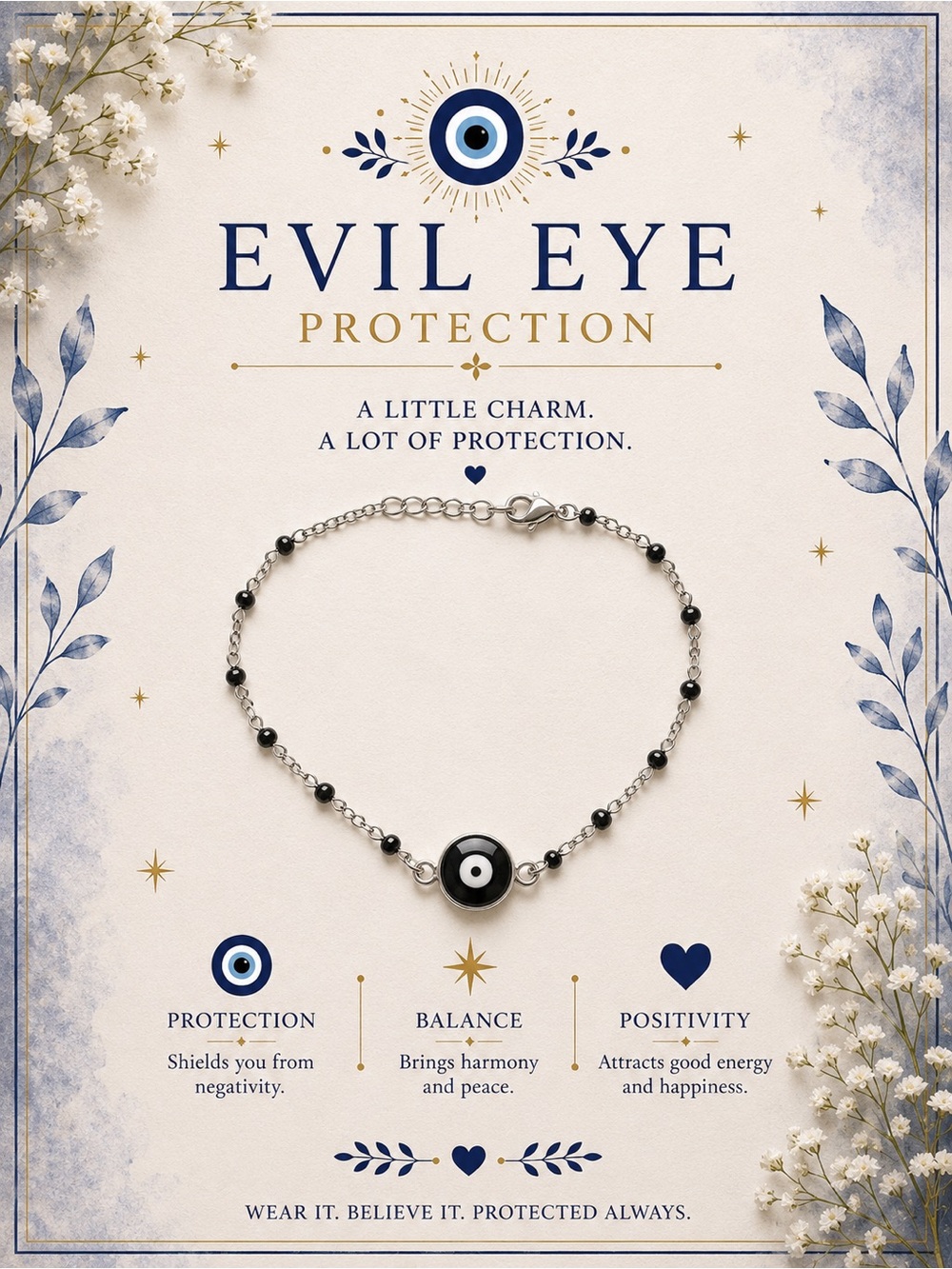 🧿Evil Eye Protection Bracelet - Black Bead Charm🧿